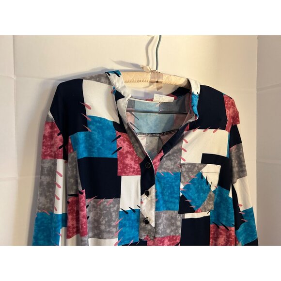 Ma-Ryś Catherine Women’s Blouse Top 46 XL Multicolor Patchwork Print Button Fron - Picture 8 of 10